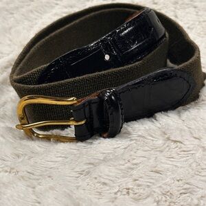 Martin Dingman Belt Mens 32 Black Alligator Leather, Stretchy Fabric, Brass USA